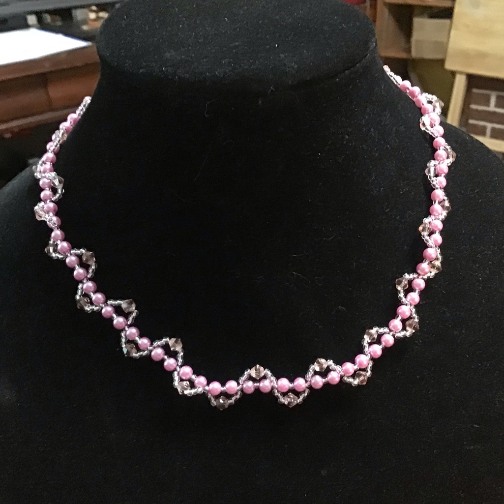 Dainty Pink Necklace Faux Pearls, Bicones, And Micro Seed Beads ... No-5